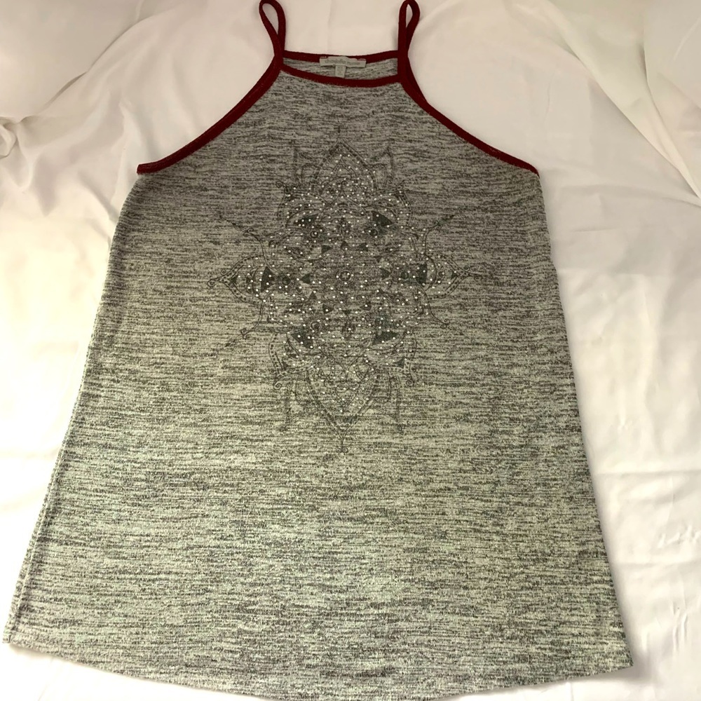Charlotte Russe Grey Tank With Maroon Trim